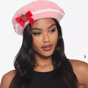 Hot Topic Pink and Red Beret Hat